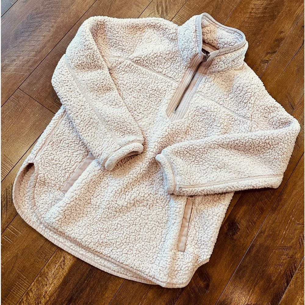 A&F ABERCROMBIE & FITCH Soft AF Sherpa Half-Zip Sweater XL Light Pink